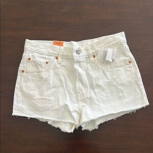 Levi's White Jean Shorts High-Waisted Frayed Hem
